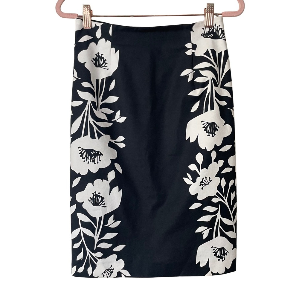 Boden Skirt Womens 2 Petite Black White Mini Floral Cotton Pencil Office Preppy